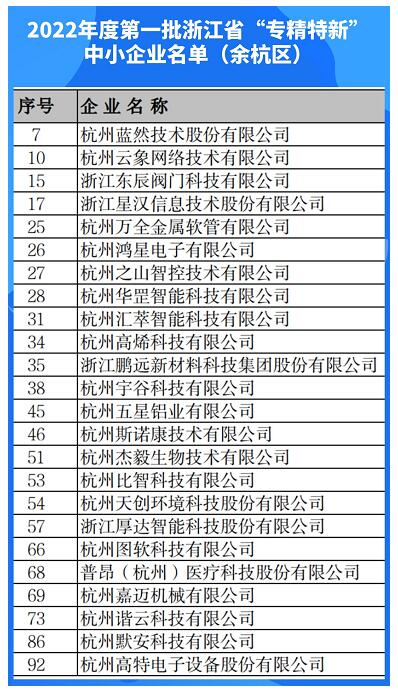 东辰阀门上榜2022年度第一批浙江省“专精特新”中小企业名单